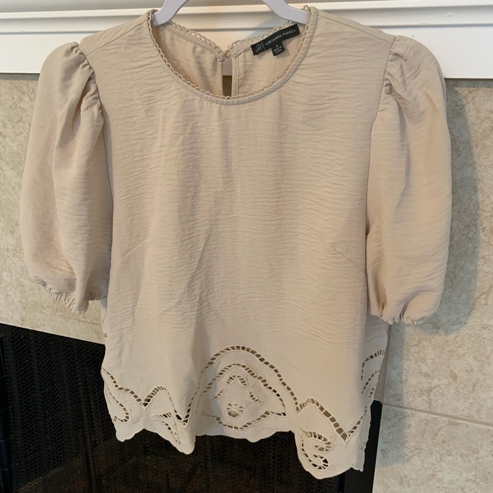 Adrianna Papell Cream Lace Trim Blouse - Picture 2 of 5